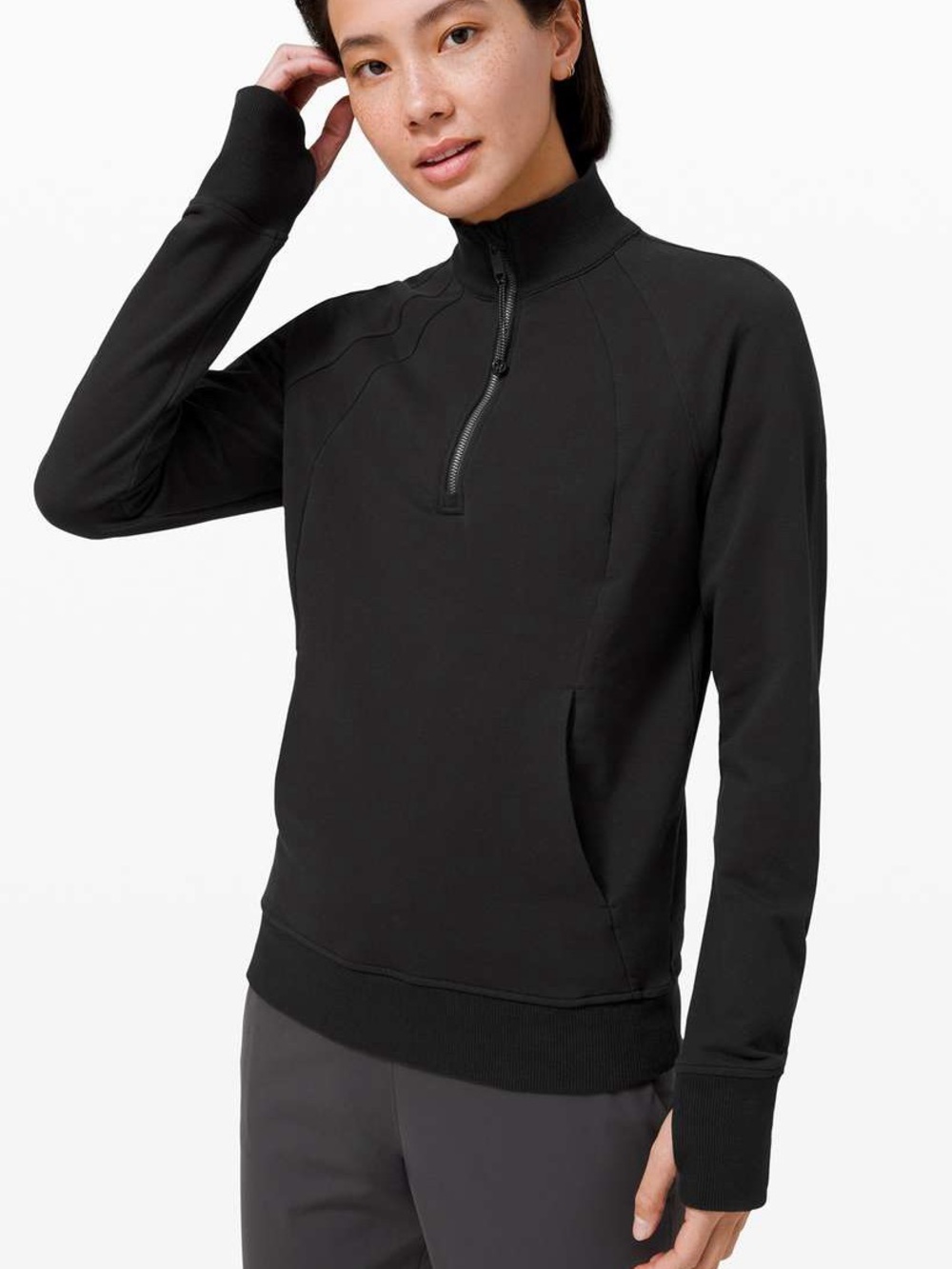Lululemon Scuba 1/2 Zip Size 2 Black w/ Kangaroo Pocket & Thumbholes